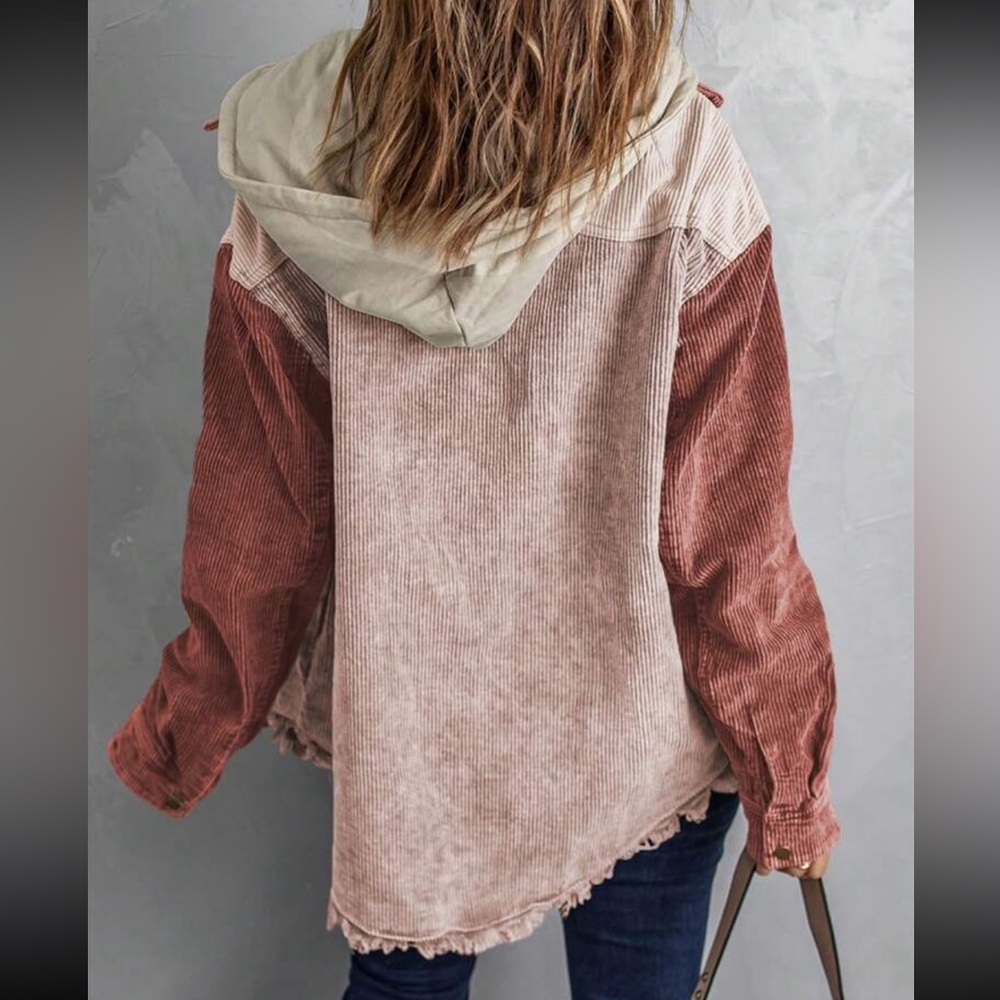 Cozy Corduroy Hoodie Jacket Shacket Button Down Shirt - Picture 2 of 16